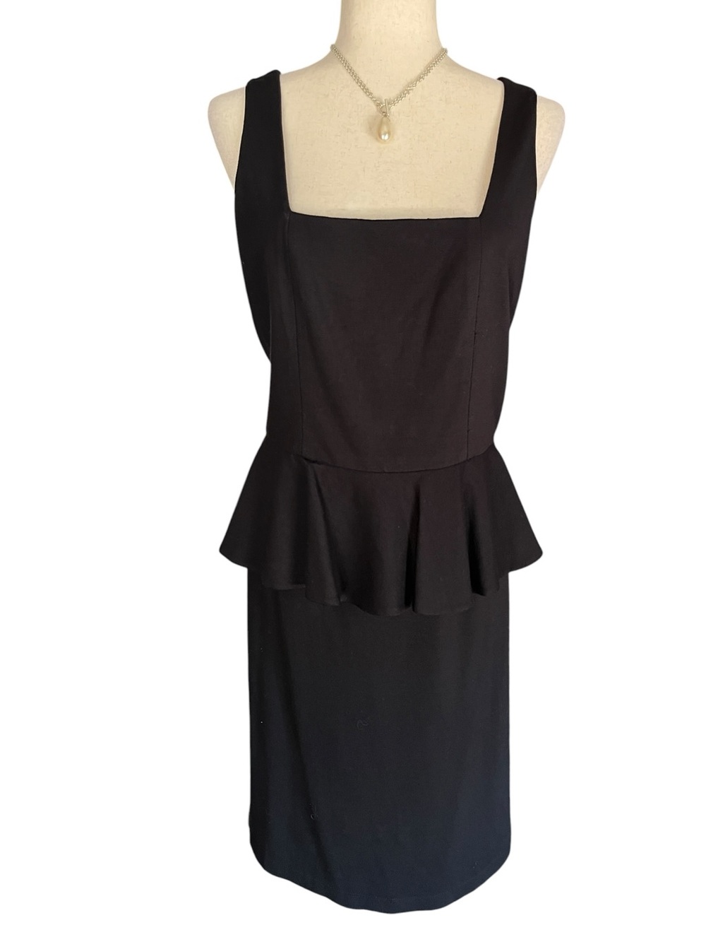 Carmen Marc Valvo black peplum dress with square neck